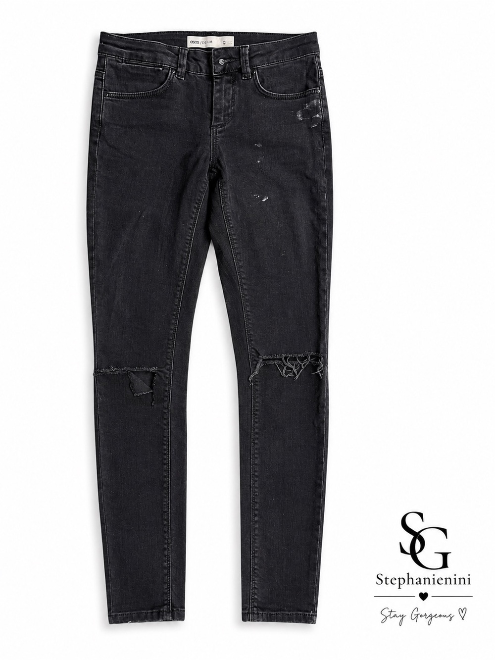 ASOS Black Distressed Ripped Knee Skinny Jeans